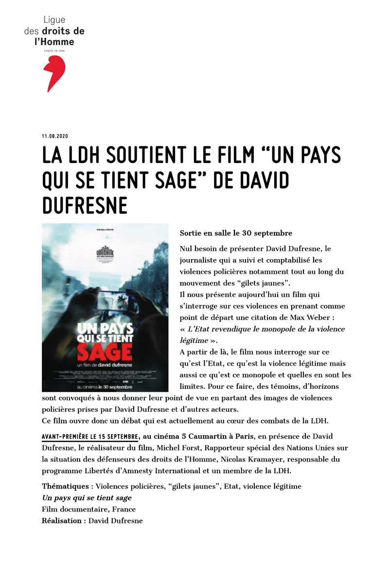 Présentation film un pays qui se tient sage